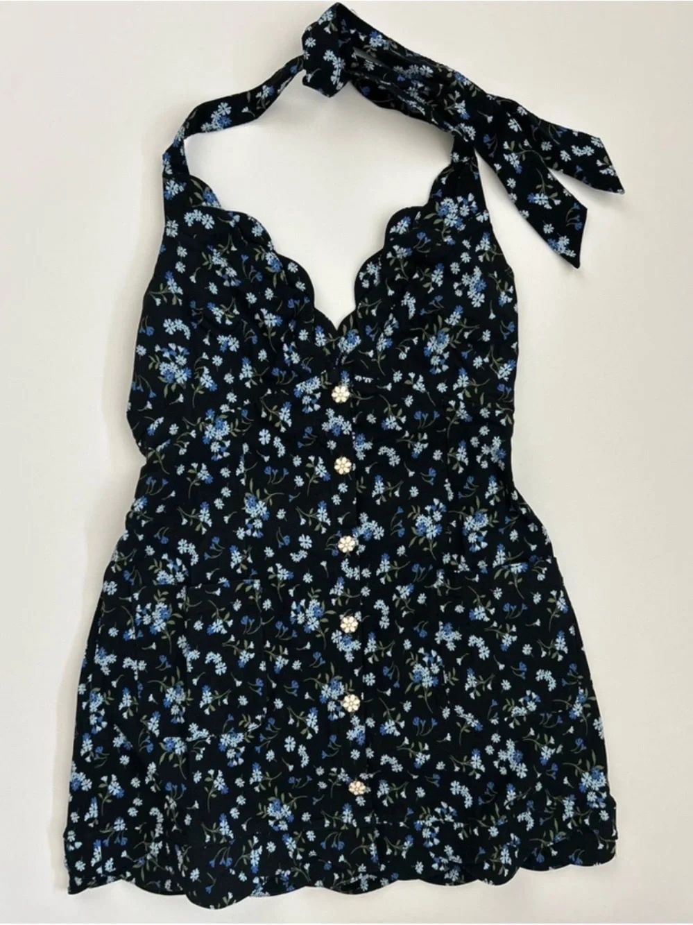 Free People Black Halter Floral Mini Dress with Blue Accents - Picture 4 of 6